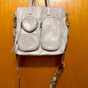 HOBO Stylish Gray Leather Cross-body Tote Bag with Colorful Removable Strap